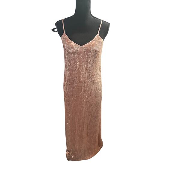 1.STATE “Dramatic Pause” Nude Sequin Midi Slip Dress | Elegant Eveningwear - Picture 1 of 7